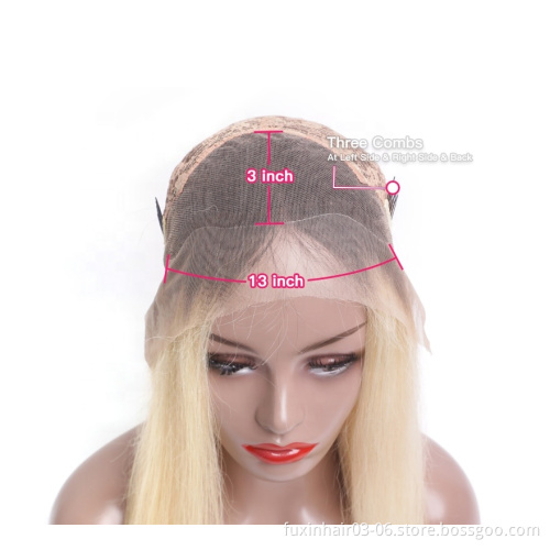 Fashion Natural Hairline Cuticle Aligned Blonde Hair 1b Root 613 Straight Weave Lace Front Wig
